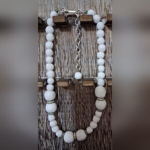 Vintage Eisenberg Milk Glass & Rhinestone Accent Beaded Choker Necklace 12"